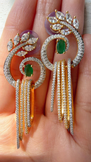 Dangly diamond green earrings/Bridal earrings / Indian Wedding Danglers/Drop Dangle Earrings