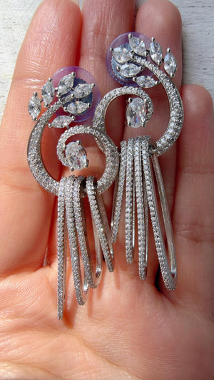 Dangly diamond Silver earrings/Bridal earrings / Indian Wedding Danglers/Drop Dangle Earrings