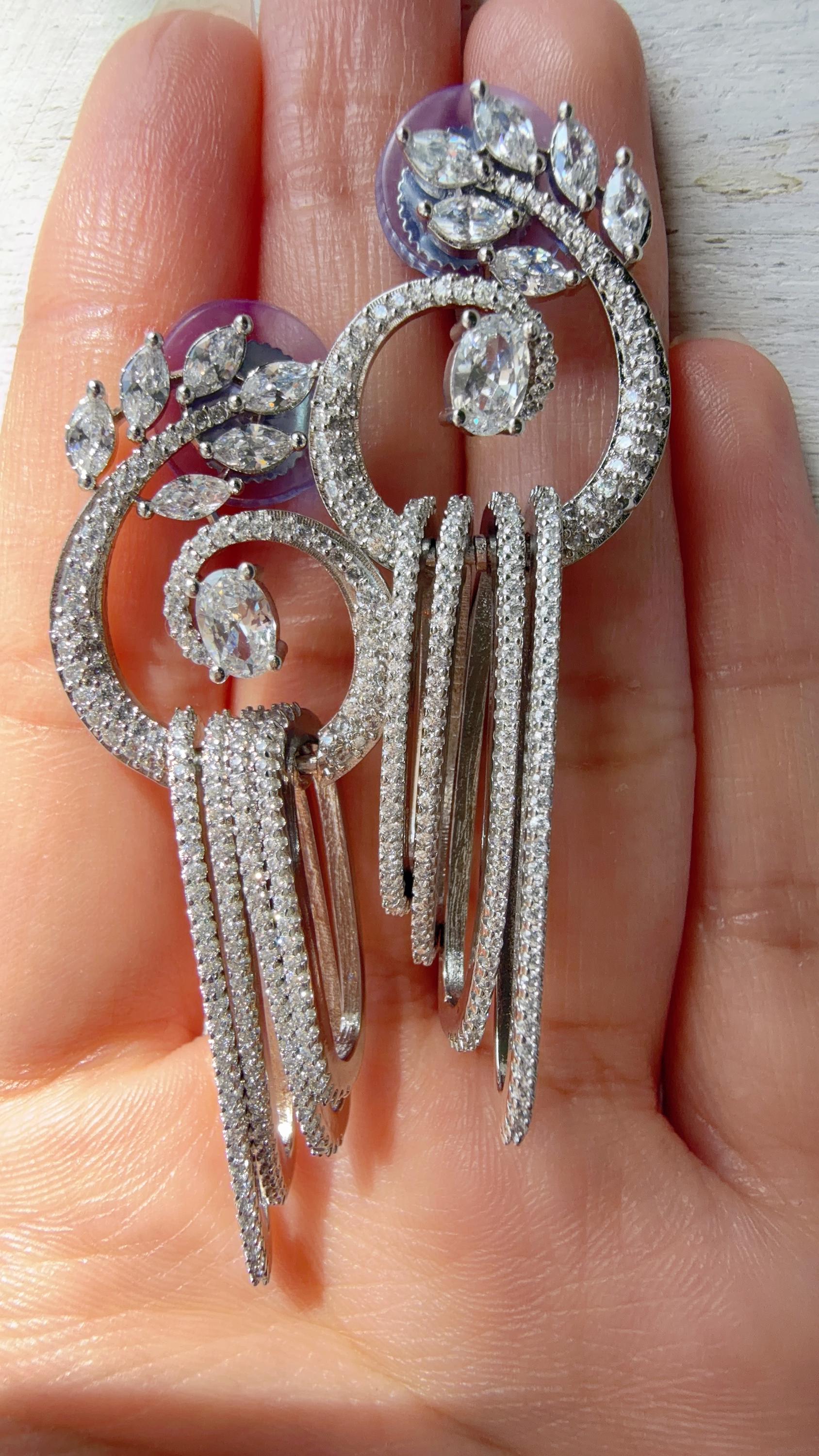 Dangly diamond Silver earrings/Bridal earrings / Indian Wedding Danglers/Drop Dangle Earrings