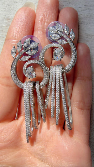 Dangly diamond Silver earrings/Bridal earrings / Indian Wedding Danglers/Drop Dangle Earrings