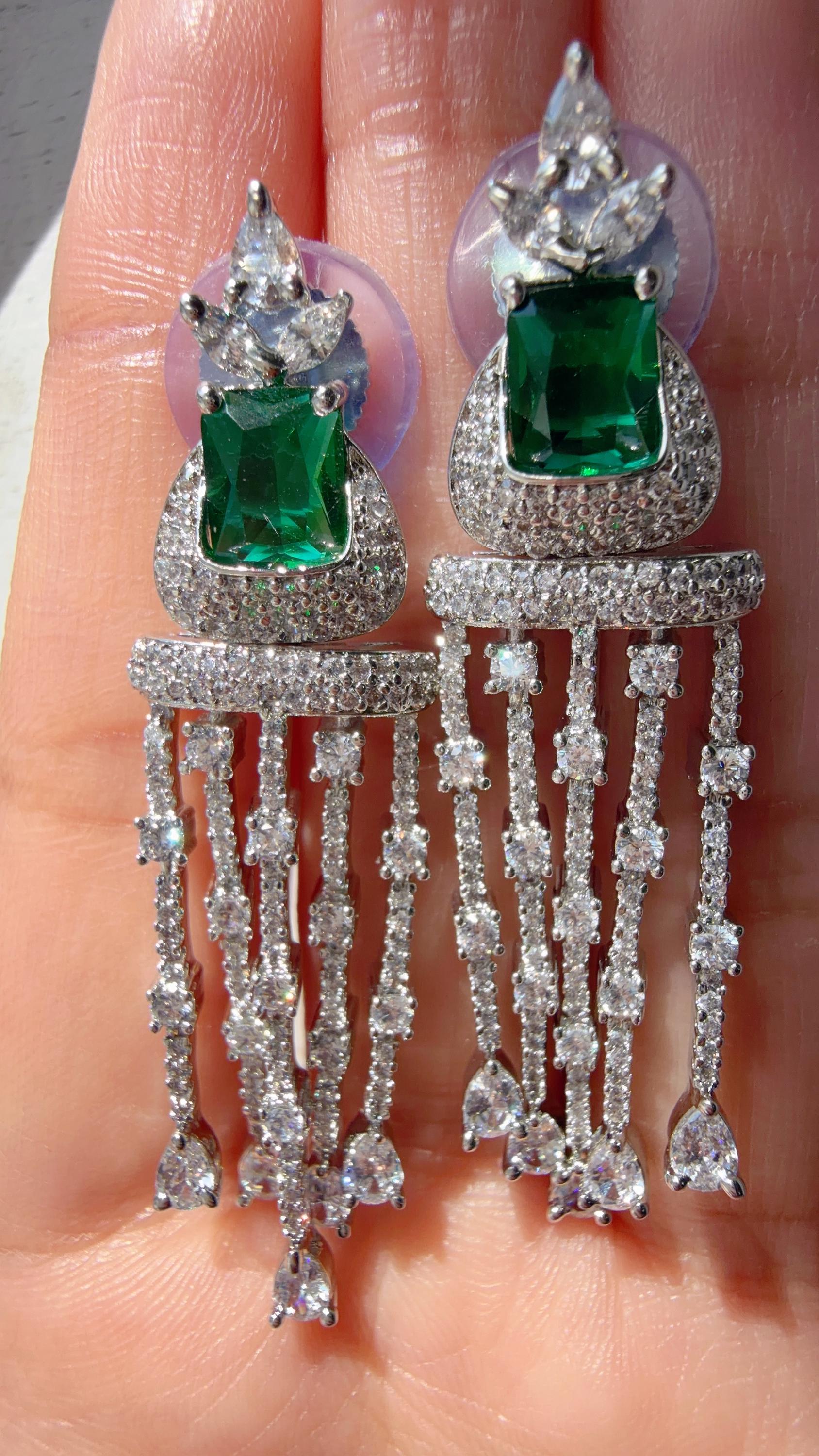 Crystal Tassel Statement Drop Green Earrings/Bridal earrings / Indian Wedding Danglers/Drop Dangle Earrings