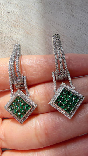 Silver Crystal Hoop Earrings | Cubic Zirconia Green Hoops | Elegant Lever Back Earrings | Everyday Luxury Jewelry | Gift for Her