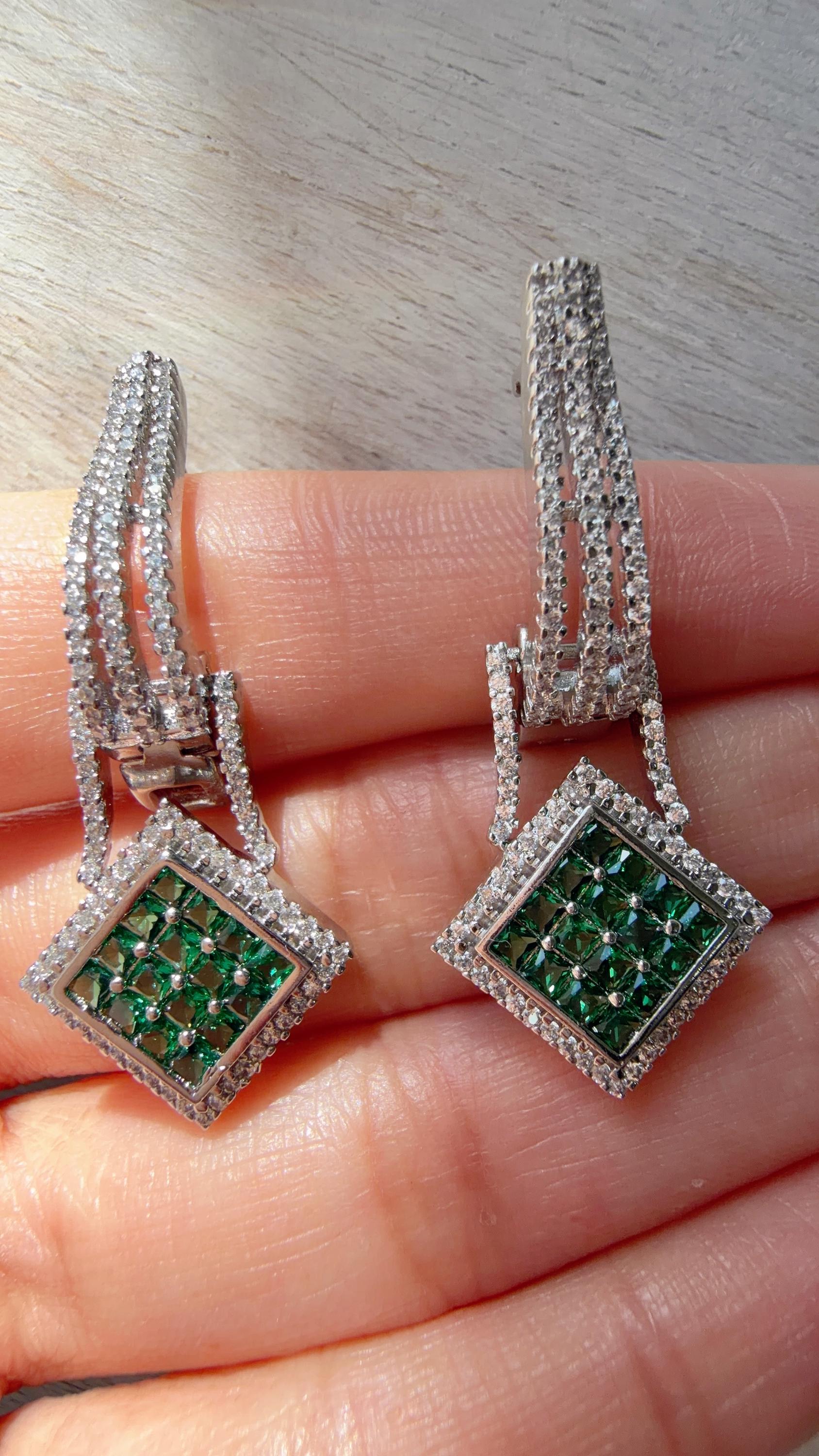Silver Crystal Hoop Earrings | Cubic Zirconia Green Hoops | Elegant Lever Back Earrings | Everyday Luxury Jewelry | Gift for Her