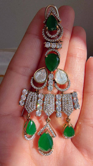 Emerald Green Victorian Stone Bridal Necklace Set | Moissanite Polki Kundan Necklace | Indian Wedding Jewelry | Statement Necklace - Anna