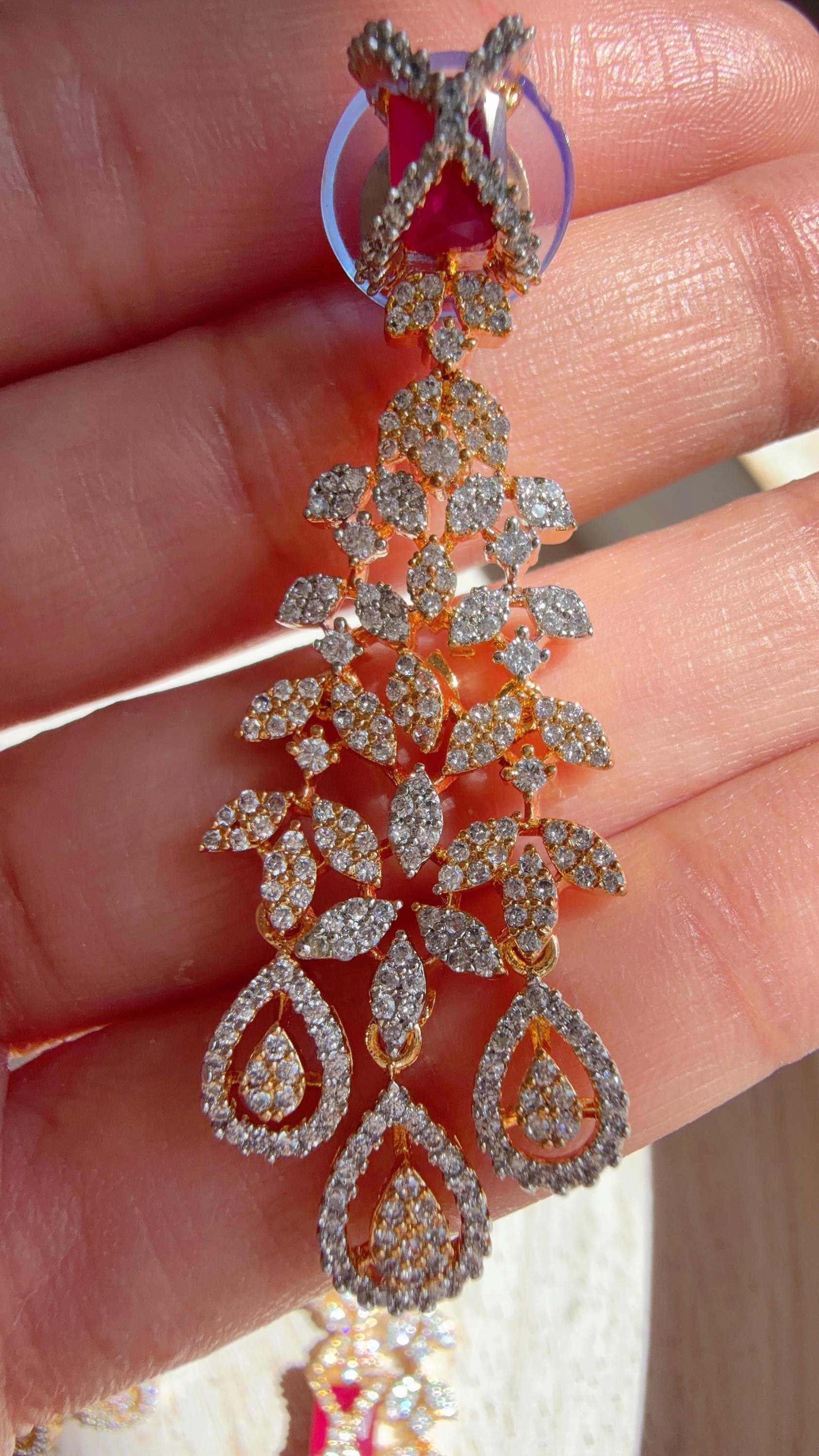 Ruby 2 Tone Bridal Diamond Necklace Set | Moissanite CZ Necklace | Indian Wedding Jewelry | Statement Necklace - Sam