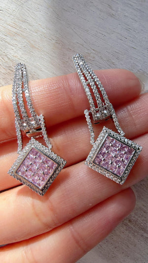 Silver Crystal Hoop Earrings | Cubic Zirconia Baby pink Hoops | Elegant Lever Back Earrings | Everyday Luxury Jewelry | Gift for Her