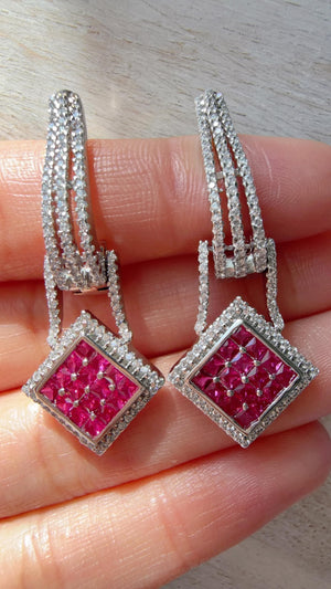Silver Crystal Hoop Earrings | Cubic Zirconia Ruby Hoops | Elegant Lever Back Earrings | Everyday Luxury Jewelry | Gift for Her
