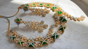 Emerald Green 2 Tone Bridal Diamond Necklace Set | Moissanite CZ Necklace | Indian Wedding Jewelry | Statement Necklace - Sam
