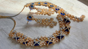 Blue 2 Tone Bridal Diamond Necklace Set | Moissanite CZ Necklace | Indian Wedding Jewelry | Statement Necklace - Sam