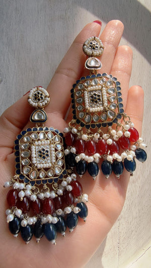 Ruby Blue Kundan Chandbali Earrings | Indian Bridal Chandbali | Traditional Wedding Jewelry | Statement Kundan Earrings