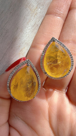 Pear shape Doublet Stud Earrings | Diamond Kundan Statement Studs