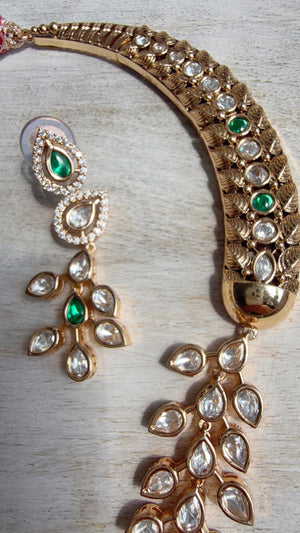 Emerald kundan hasli style Necklace Set Indian Bridal Wedding Jewelry / diamond Hasli /Indian Wedding jewelry