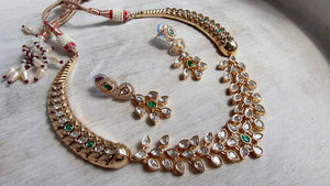 Emerald kundan hasli style Necklace Set Indian Bridal Wedding Jewelry / diamond Hasli /Indian Wedding jewelry
