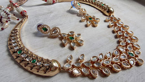 Emerald kundan hasli style Necklace Set Indian Bridal Wedding Jewelry / diamond Hasli /Indian Wedding jewelry