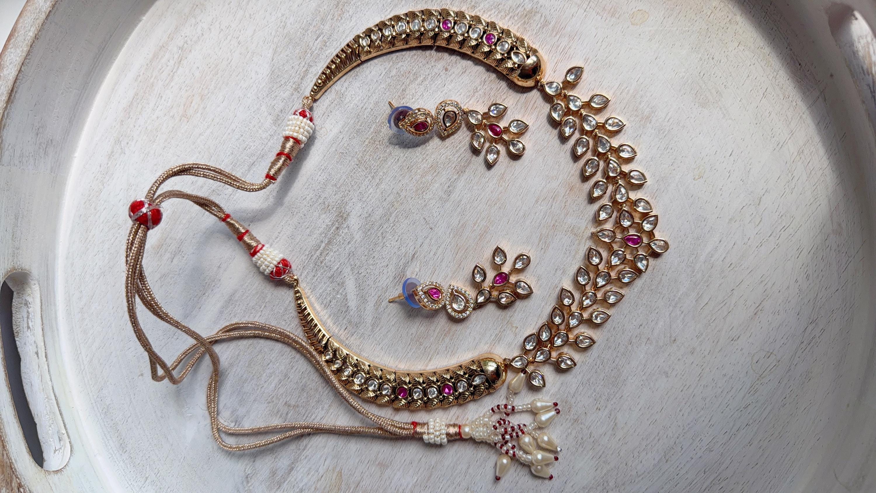 Ruby kundan hasli style Necklace Set Indian Bridal Wedding Jewelry / diamond Hasli /Indian Wedding jewelry