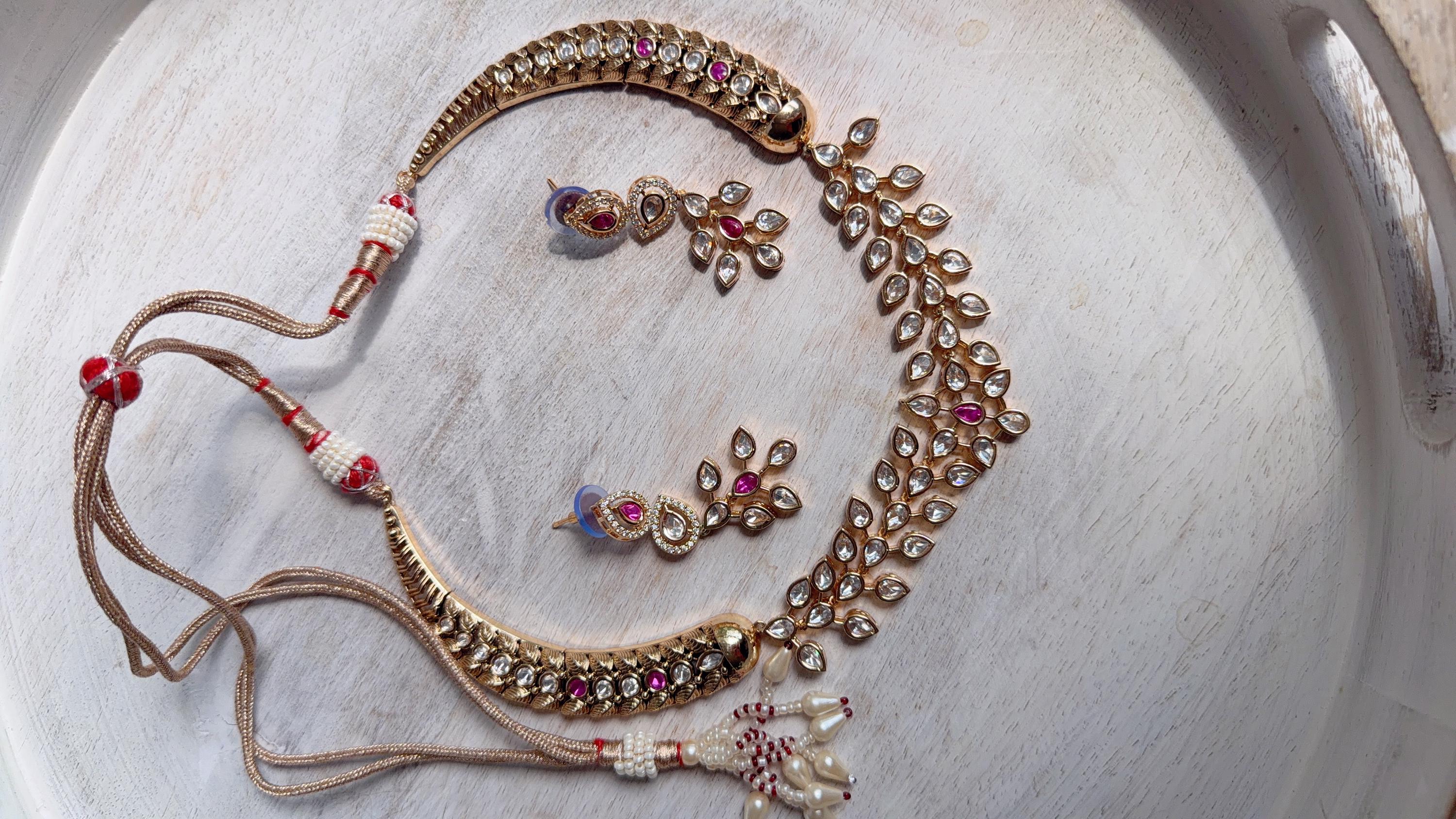 Ruby kundan hasli style Necklace Set Indian Bridal Wedding Jewelry / diamond Hasli /Indian Wedding jewelry