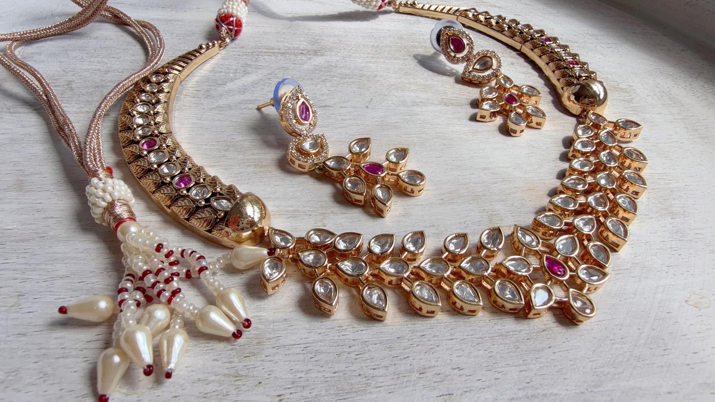Ruby kundan hasli style Necklace Set Indian Bridal Wedding Jewelry / diamond Hasli /Indian Wedding jewelry