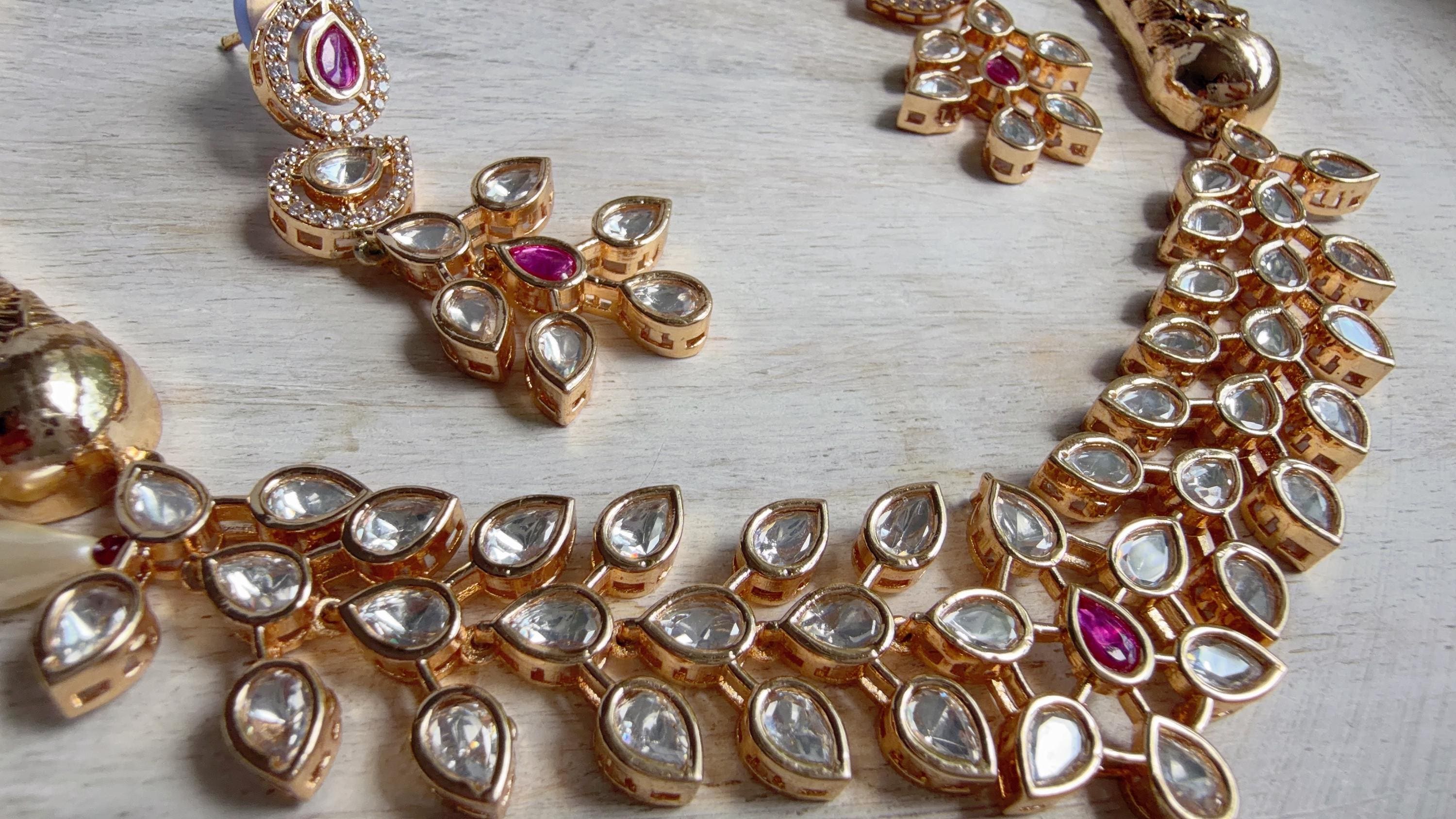 Ruby kundan hasli style Necklace Set Indian Bridal Wedding Jewelry / diamond Hasli /Indian Wedding jewelry