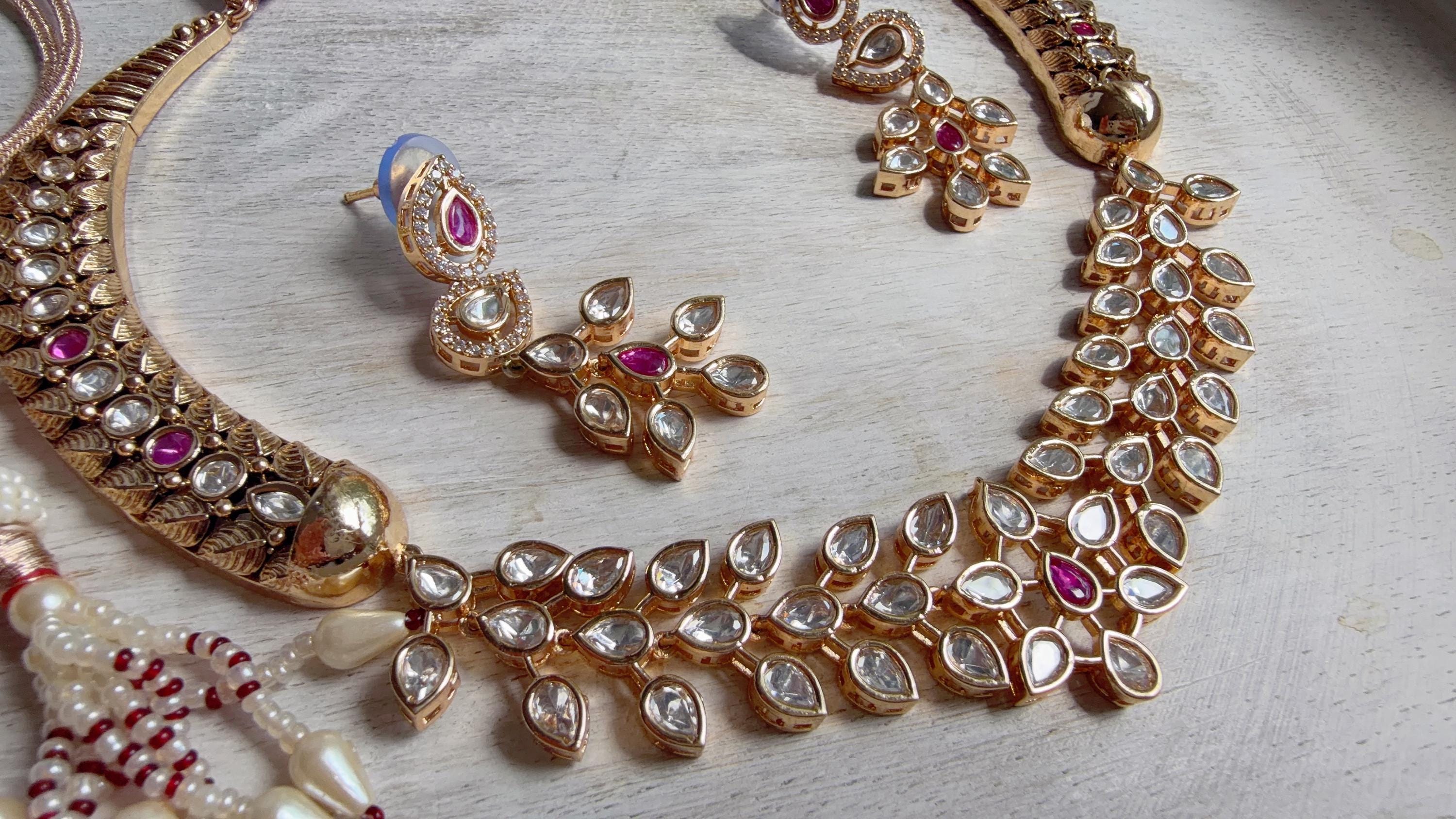 Ruby kundan hasli style Necklace Set Indian Bridal Wedding Jewelry / diamond Hasli /Indian Wedding jewelry