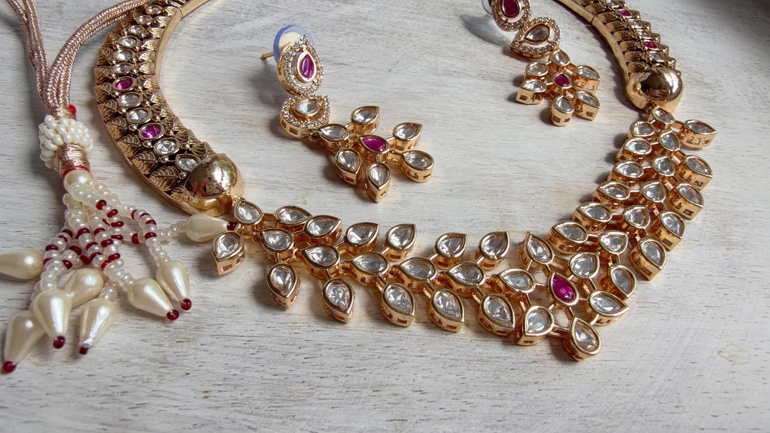 Ruby kundan hasli style Necklace Set Indian Bridal Wedding Jewelry / diamond Hasli /Indian Wedding jewelry