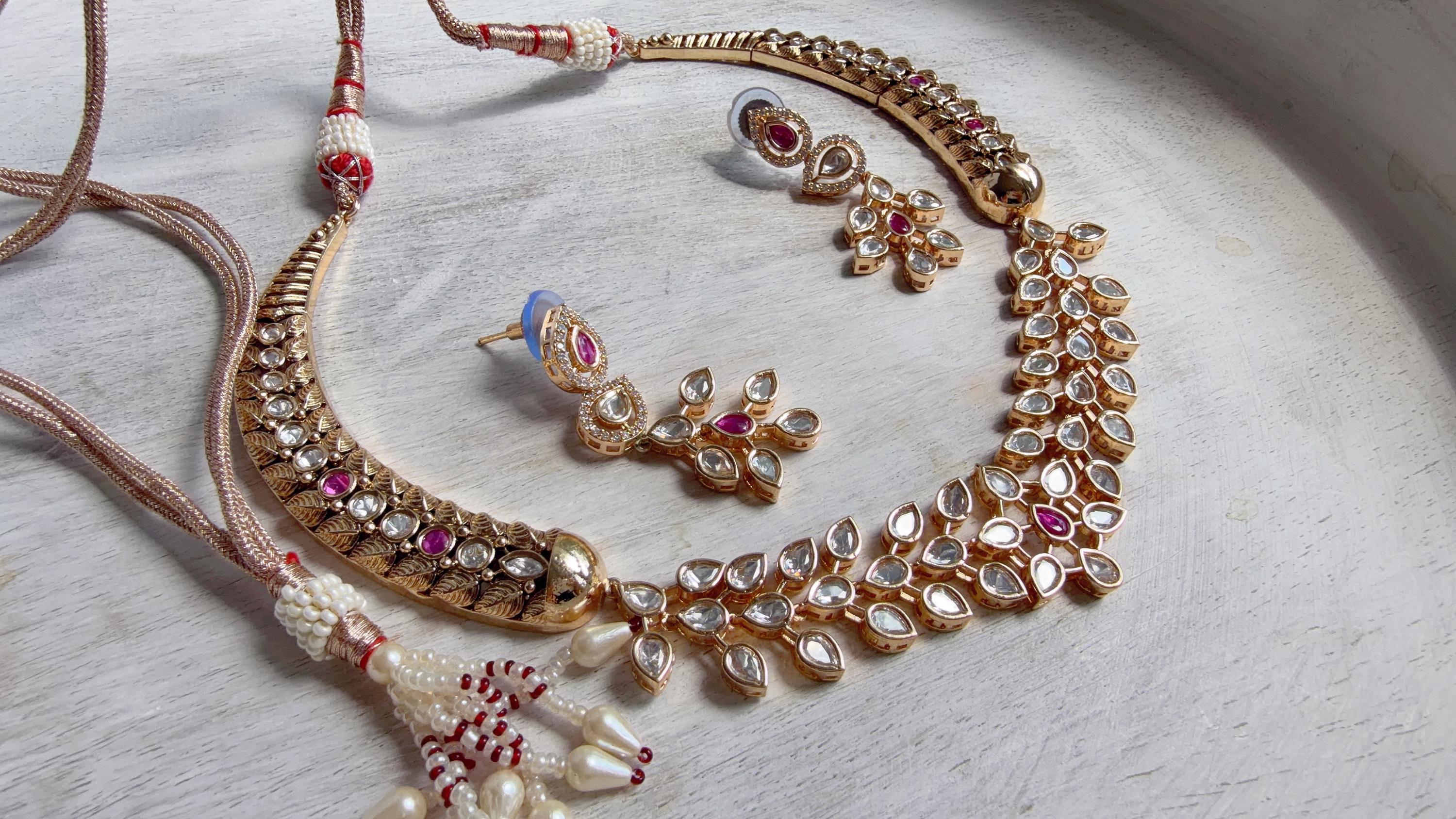 Ruby kundan hasli style Necklace Set Indian Bridal Wedding Jewelry / diamond Hasli /Indian Wedding jewelry