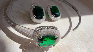 Emerald Green Hasli Necklace and Stud Earrings Set | Moissanite CZ Jewelry | Luxury Statement Set - Hellen