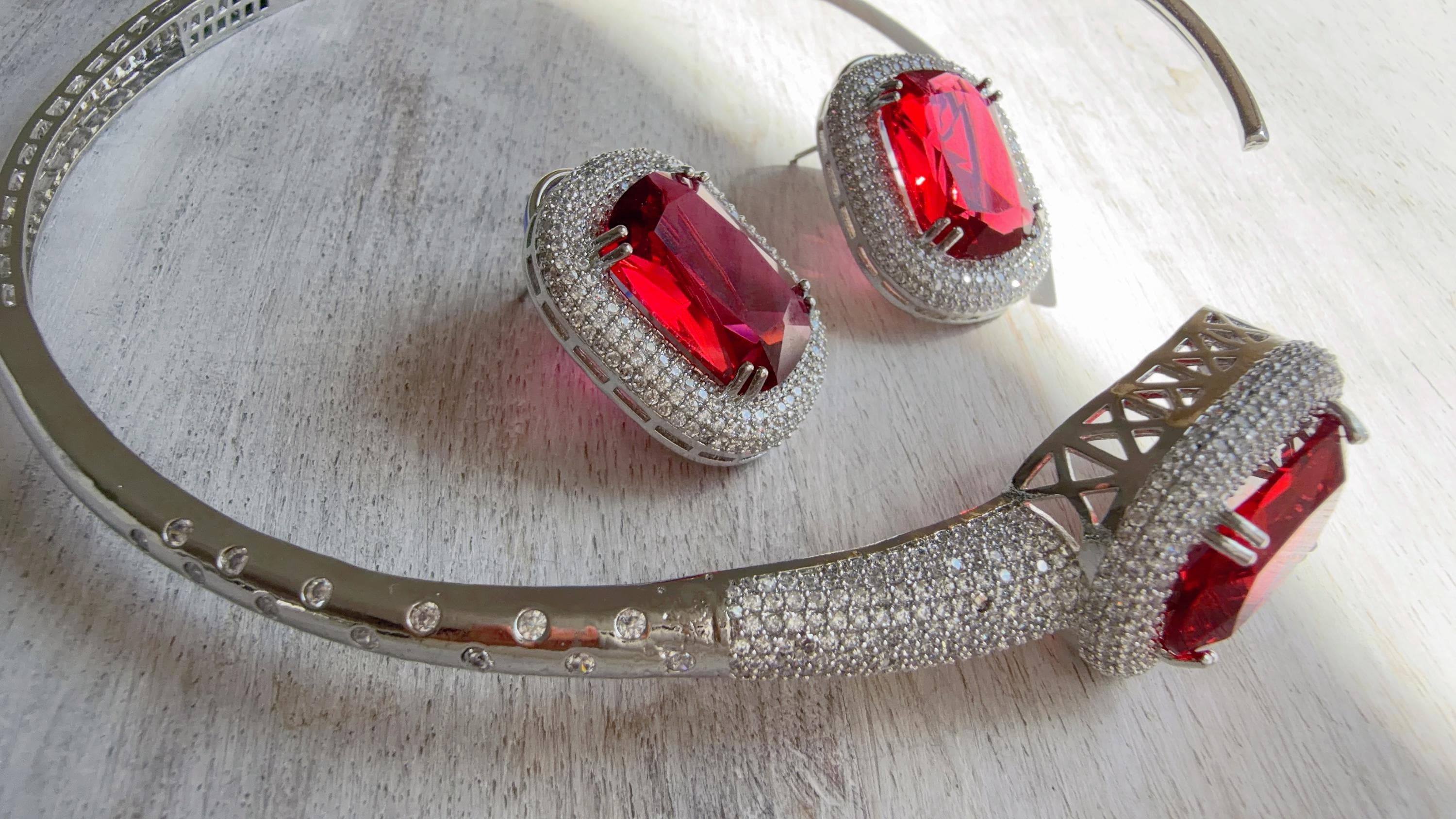 Ruby Hasli Necklace and Stud Earrings Set | Moissanite CZ Jewelry | Luxury Statement Set - Hellen