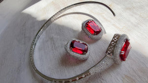 Ruby Hasli Necklace and Stud Earrings Set | Moissanite CZ Jewelry | Luxury Statement Set - Hellen