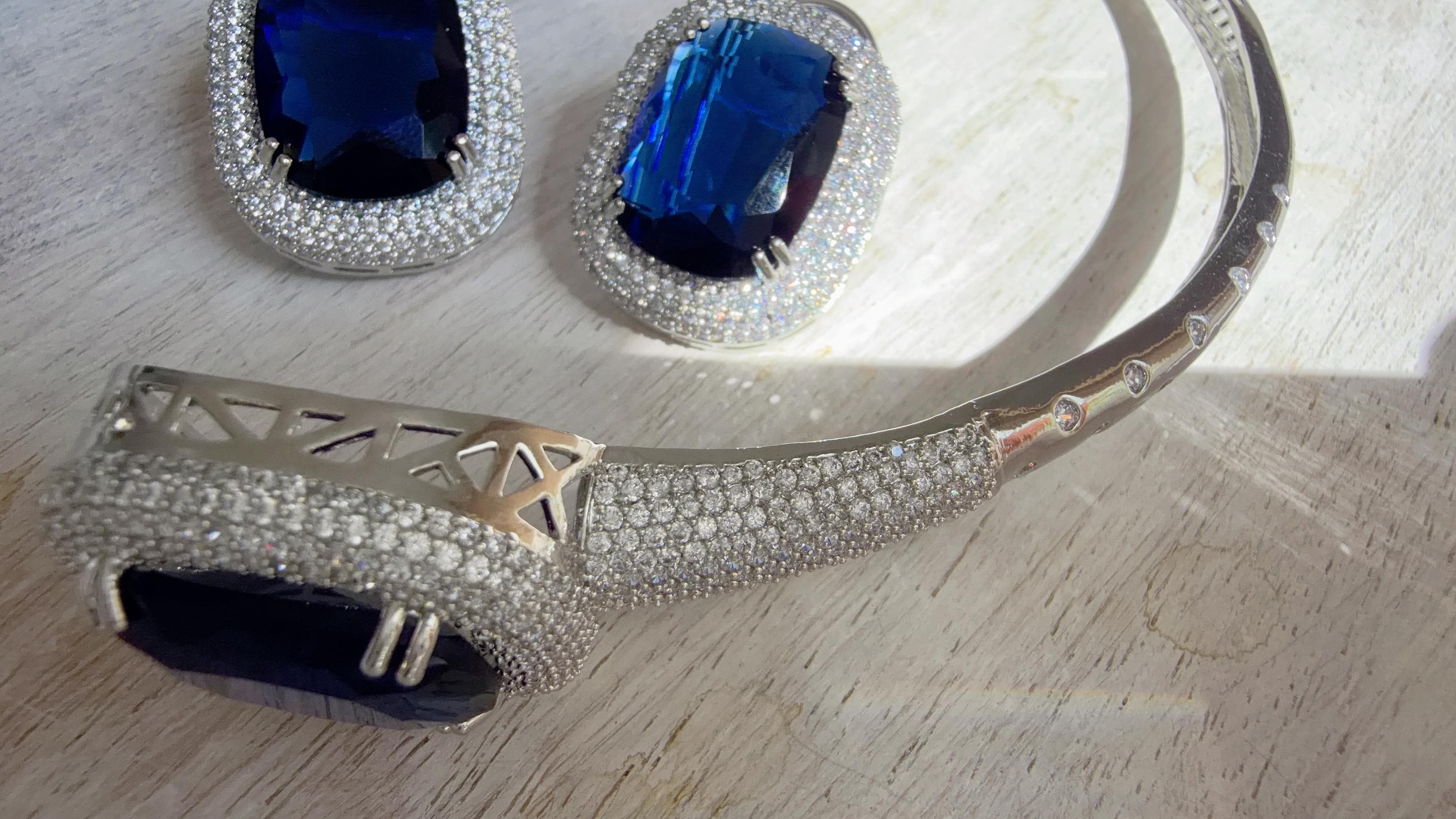 Blue Hasli Necklace and Stud Earrings Set | Moissanite CZ Jewelry | Luxury Statement Set - Hellen