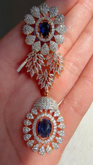 Blue 2 Tone Bridal Necklace Set with Earrings and Maang Tikka | CZ Indian Wedding Jewelry | Statement Necklace - Kajol