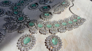 Mint Rhodium Bridal Necklace Set with Earrings and Maang Tikka | CZ Indian Wedding Jewelry | Statement Necklace - Kajol