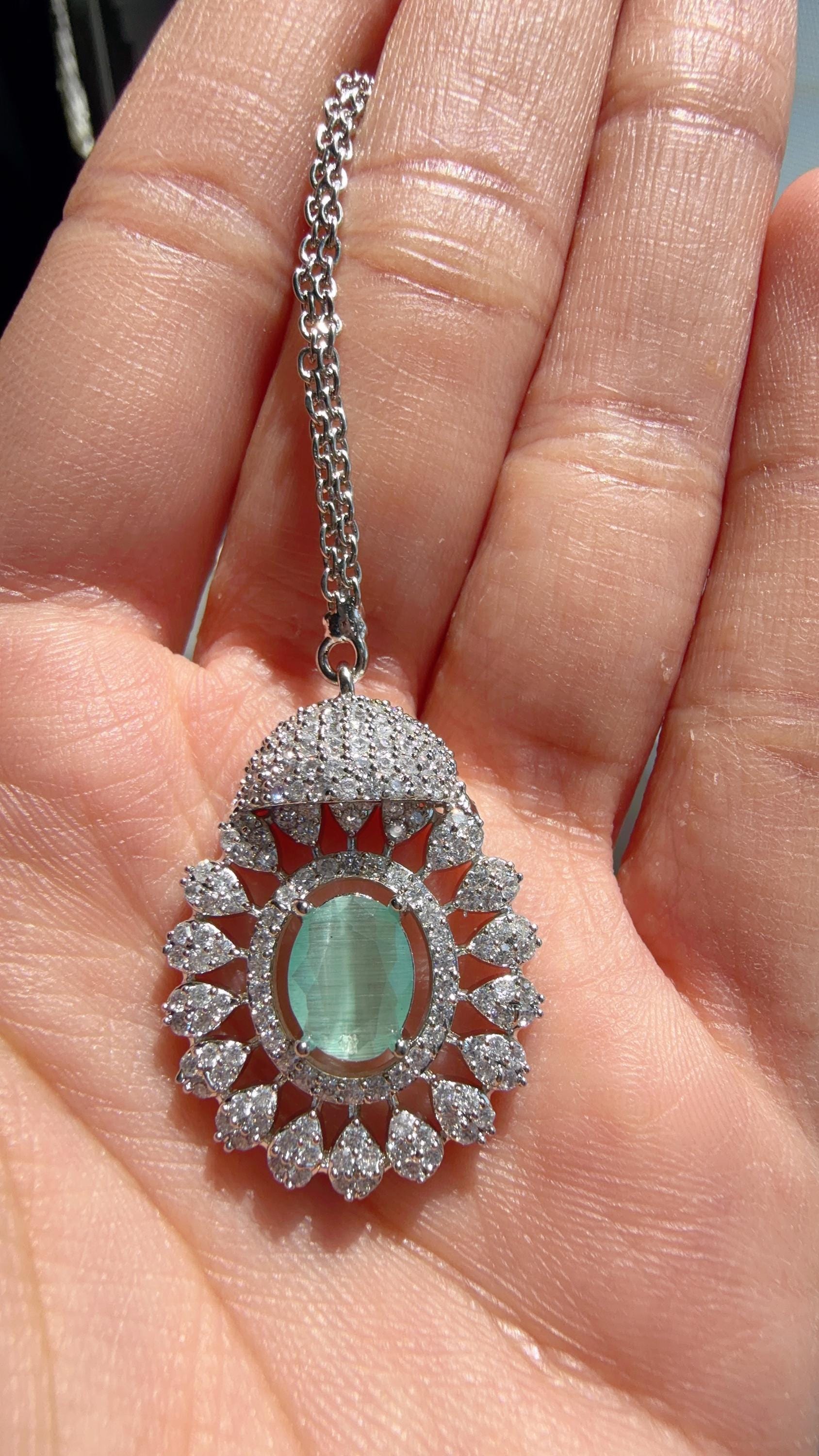 Mint Rhodium Bridal Necklace Set with Earrings and Maang Tikka | CZ Indian Wedding Jewelry | Statement Necklace - Kajol