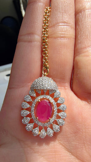 Ruby 2 Tone Bridal Necklace Set with Earrings and Maang Tikka | CZ Indian Wedding Jewelry | Statement Necklace - Kajol