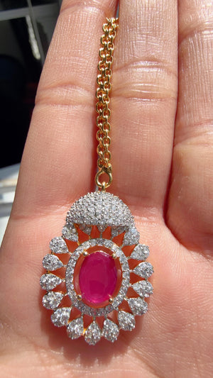 Ruby 2 Tone Bridal Necklace Set with Earrings and Maang Tikka | CZ Indian Wedding Jewelry | Statement Necklace - Kajol