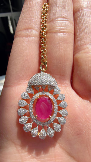 Ruby 2 Tone Bridal Necklace Set with Earrings and Maang Tikka | CZ Indian Wedding Jewelry | Statement Necklace - Kajol