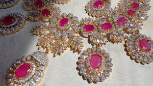 Ruby 2 Tone Bridal Necklace Set with Earrings and Maang Tikka | CZ Indian Wedding Jewelry | Statement Necklace - Kajol