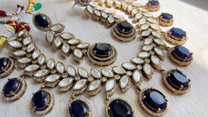Blue Bridal Necklace Set | Moissanite Polki Kundan Necklace | Indian Wedding Jewelry | Statement Necklace
