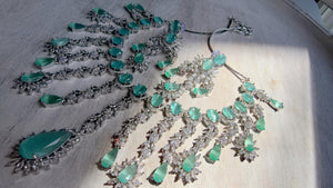Mint CZ Statement Necklace Set | Silver Tone Indian Bridal Jewelry | Wedding & Reception Necklace