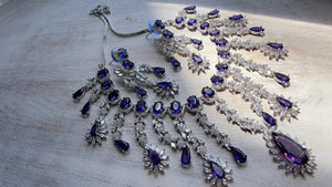 CZ Statement Purple Necklace Set | Silver Tone Indian Bridal Jewelry | Wedding & Reception Necklace