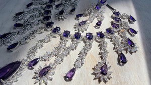 CZ Statement Purple Necklace Set | Silver Tone Indian Bridal Jewelry | Wedding & Reception Necklace