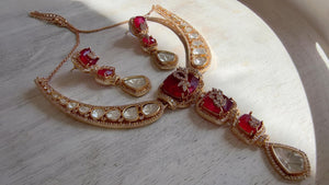 Classical Modern Kundan Ruby Hasli Necklace Set | Indian Bridal Hasli | Statement Wedding Jewelry - Niyati