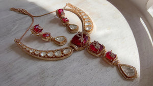 Classical Modern Kundan Ruby Hasli Necklace Set | Indian Bridal Hasli | Statement Wedding Jewelry - Niyati