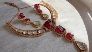 Classical Modern Kundan Ruby Hasli Necklace Set | Indian Bridal Hasli | Statement Wedding Jewelry - Niyati