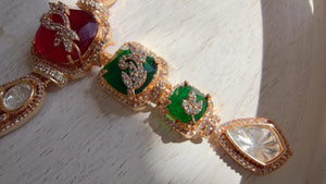 Classical Modern Kundan Ruby Green Hasli Necklace Set | Indian Bridal Hasli | Statement Wedding Jewelry - Niyati