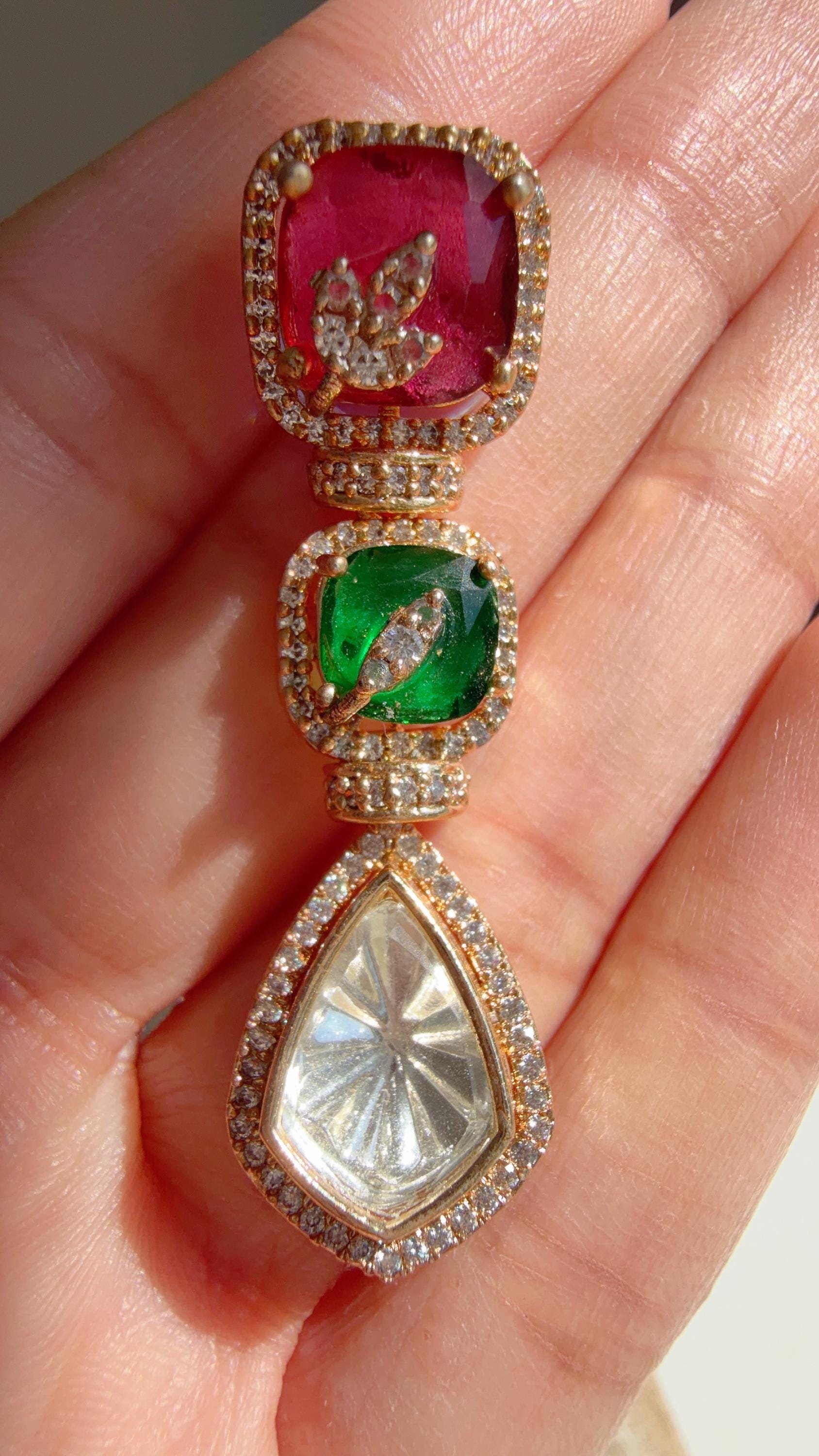 Classical Modern Kundan Ruby Green Hasli Necklace Set | Indian Bridal Hasli | Statement Wedding Jewelry - Niyati