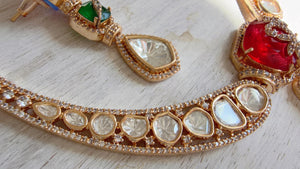 Classical Modern Kundan Ruby Green Hasli Necklace Set | Indian Bridal Hasli | Statement Wedding Jewelry - Niyati