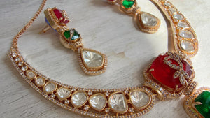 Classical Modern Kundan Ruby Green Hasli Necklace Set | Indian Bridal Hasli | Statement Wedding Jewelry - Niyati