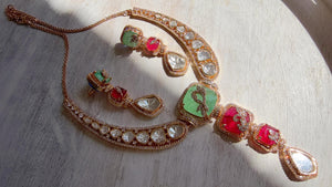 Classical Modern Kundan Mint Ruby Hasli Necklace Set | Indian Bridal Hasli | Statement Wedding Jewelry - Niyati