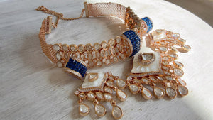 Bridal Mother of Pearl Moissanite Choker Necklace Set | Kundan Moissanite Wedding Jewelry | Indian Bridal Necklace Set - Deane