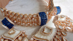 Bridal Mother of Pearl Moissanite Choker Necklace Set | Kundan Moissanite Wedding Jewelry | Indian Bridal Necklace Set - Deane